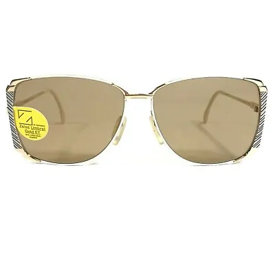 Vintage Zeiss Sunglasses 9293 4100 Gold White Square Frames With Brown Lenses • $139.99