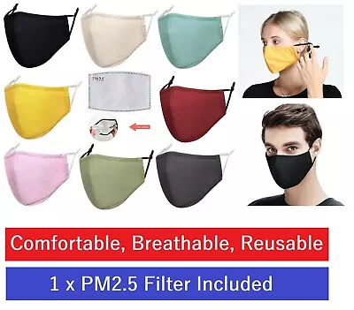 Cotton Face Mask Washable Reusable Breathable With PM2.5 Filter & Filter Pocket • £3.49