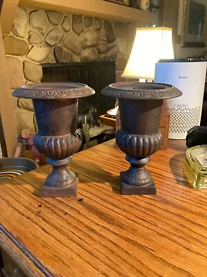 Pair Of 19th Century Small Scale Cast Iron Garden Urns • $243.75