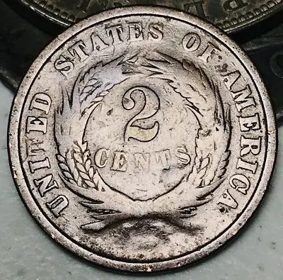 1864 Two Cent Piece 2C Civil War Date Large Motto US Copper Coin CC20855 • $23.99