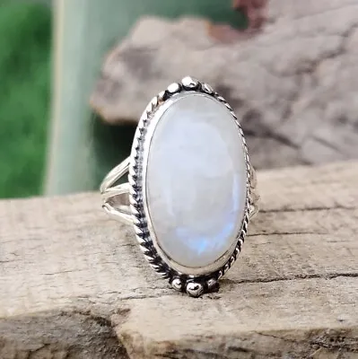 Natural Moonstone Ring 925 Sterling Silver Oval Gemstone All Size MO346 • $10.91