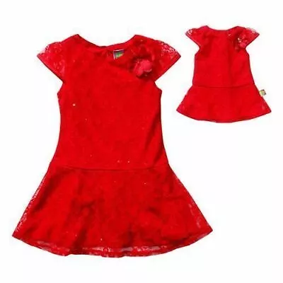 Dollie & Me Sz 4  And 18  Doll Matching Dress Red Christmas Fit American Girls • $29.99