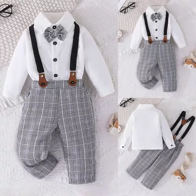 Kids Baby Boys Gentleman Suit Smart Shirt Trousers Outfits Formal Wedding Party • £10.29