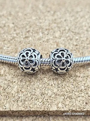 2 Authentic Daisy Flower Silver Spacer European Charm Beads   • $13