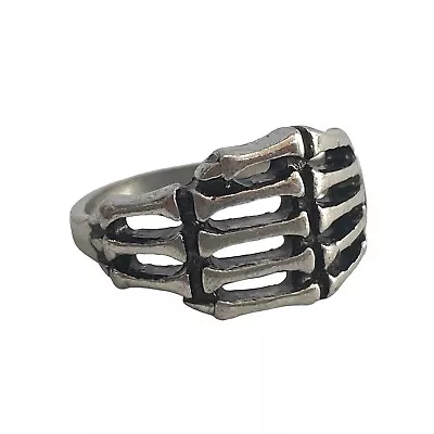 Skeleton Hand Ring Bones Antiqued Silver Tone Goth Grunge Halloween Sz 7.25 • $25