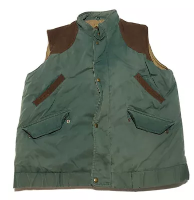 Vintage Eddie Bauer Vest Adult Large Green Goose Down Puffer Leather J5 • $60