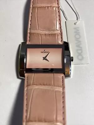 Movado $1395 Womens Silver/pink Dial Leather Strap Watch Eliro Series 0605309 • $199