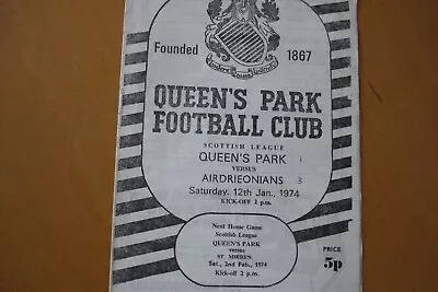 Queens Park V Airdrieonians (airdrie)                                    12/1/74 • £3