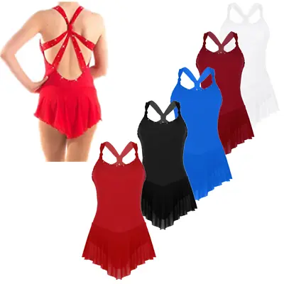 UK Women Ice Skating Dress Figure Roller Skating Dance Leotard Costume • £10.33