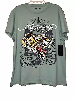 Ed Hardy Death Before Dishonor Screaming Tiger Men’s Size L Mint Green T-Shirt • $34.99