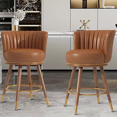 Modern Swivel Bar Stools 27  Counter Height Chairs 2Pcs Barstools With Wood Legs • $190.99