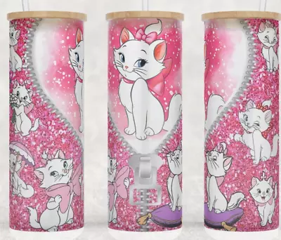 Frosted Glass Marie Aristocats White Kitten Pink Heart Cup Mug Tumbler 25oz • $19.95