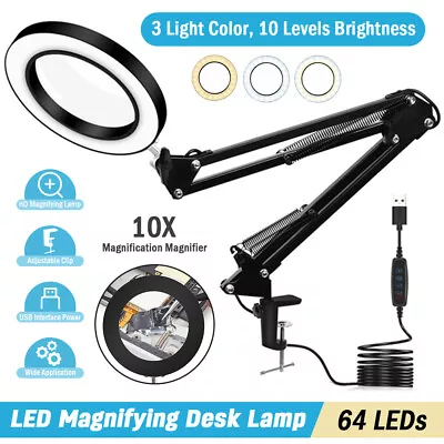 Foldable LED Clamp-on Desk Light Table Lamp Reading Light With 10X Magnifying • $35.99