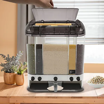 5 Grid Dry Food Dispenser Rice Bucket Grains Storage Container For Kitchen W/Cup • $55.10