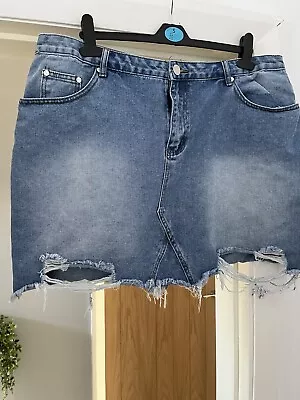 Lovely Ladies Blue Denim Skirt By Boohoo In Size 20.  VGC  • £2.50