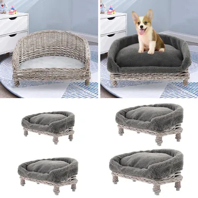 £55.95 • Buy Grey Wicker Rattan Elevated Pet Sofa Bed Cat Dog Puppy Raised Chair Couch Basket