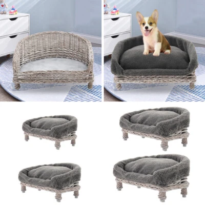 £55.95 • Buy Grey Wicker Rattan Elevated Pet Sofa Bed Cat Dog Puppy Raised Chair Couch Basket