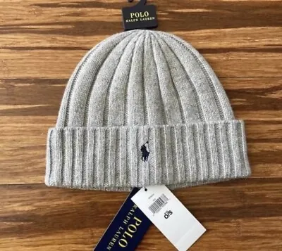 NEW Polo Ralph Lauren Men's Gray Wool Blend Ribbed Cuff Knit Beanie Hat RL • $26.90