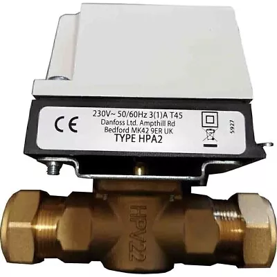 DANFOSS HP22B 2 PORT 22mm 4-WIRE MOTORISED VALVE PK - HPA2 ACTUATOR + HPV VALVE • £46.50