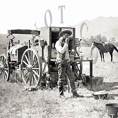 Antique Reproduction 8x10 Photograph Print Cowboy At Chuck Wagon • $11.99