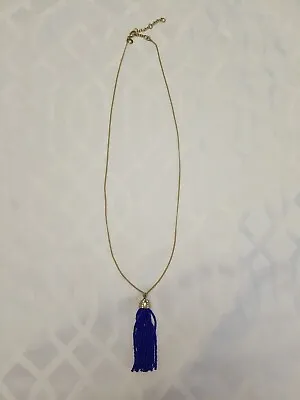 $14.99 • Buy J CREW Women Blue Bead Tassel Rhinestone Pendant Necklace Brushed Gold Chain 