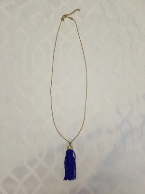 $14.99 • Buy J CREW Women Blue Bead Tassel Rhinestone Pendant Necklace Brushed Gold Chain 