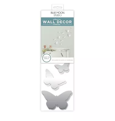 Blue Moon Studio 12 Pc Peel & Stick Self-Adhesive Silver Butterfly Wall Mirrors • $9.95