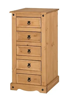 Corona Chest Of Drawers 5 Drawer Narrow Mexican Solid Pine By Mercers Furniture® • £85.90