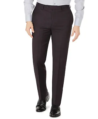 Calvin Klein Men's Skinny Fit Dress Pants 32 X 34 Plaid Burgundy Extra Slim • $11.55