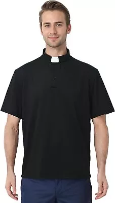 Men's Clergy Tab Collar Polo Shirt Short Sleeve Pastor Minister Preacher Shirt • $64.27