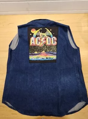 Vintage ACDC AND IRON MAIDEN Denim Jacket Vest Large • £92.83