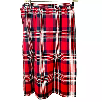 Pendleton Vintage Wool Red Plaid Pleated Skirt Size M Vintage 16 • $28