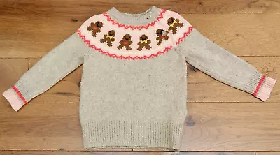 Mini Boden GINGERBREAD SWEATER Toddler Girls 2 3 Fair Isle Pink Tan Fall Winter • $21.95