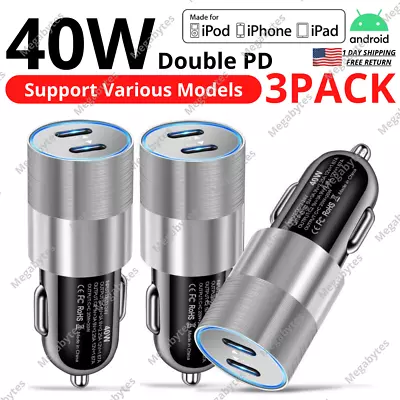 Car Charger 40W Dual PD USB-C Fast Adapter For IPhone 15 14 13 12 11 Pro Max • $11.97