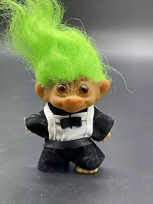 Vintage 1991 Uneeda Wishnik Troll Doll 3  Wishbone Green Hair Maid Tux Velvet • $8.99