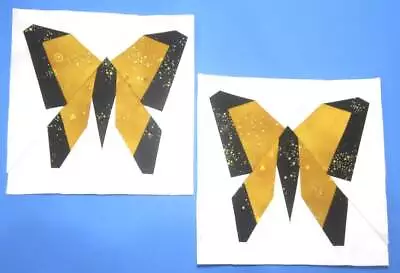 2 LAUREL BURCH FABRIC+  BUTTERFLY In GOLD & BLACK  Mini Quilt Top Blocks 7-3/4  • $6.60