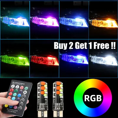 2X LED T10 W5W 501 RGB Colour Changing Car Wedge Side Light Bulb +Remote Control • £4.25