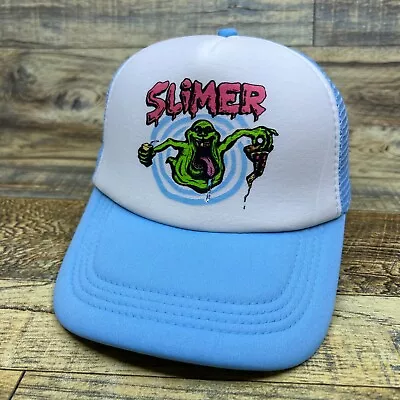 Slimer Ghostbusters Mens Trucker Hat Blue Snapback 80s Retro Movie Ball Cap • $19.99