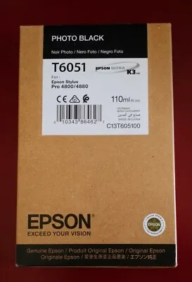 08-2015 NEW GENUINE EPSON T6051 PHOTO BLACK K3 INK 110ml STYLUS PRO 4800 4880 • $59.89