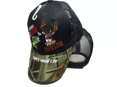 Kickin Bass Takin Game Hunting Camo Black Front Mesh Embroidered Cap CAP941 Hat • $8.88