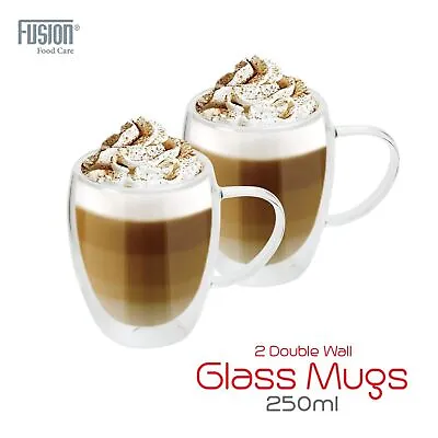 £10.99 • Buy 2x DOUBLE WALL MUG Insulated Glass Coffee Clear Tea Cup Thermal Handle Gift Xmas