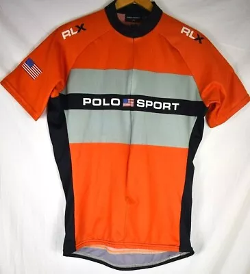 Vintage Polo Sport Spellout RLX Cycling Jersey USA Orange 3/4 Zip Men's XL • $49.95