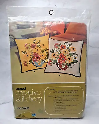 Vintage Vogart Crewel Creative Stitchery Pillow Kit 576B Flowers • $18.99
