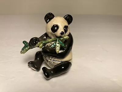 Panda Enameled Bamboo Hinged Trinket Box Rhinestones 2” • $17.99