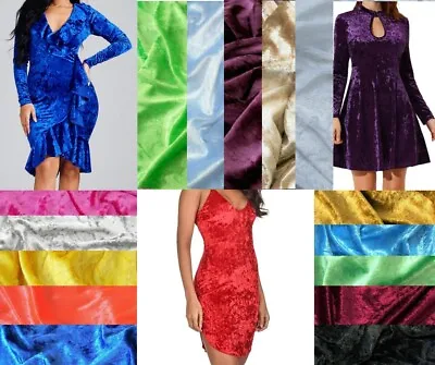 Premium Crushed Velvet Fabric Dress Craft Stretch Velour Material 150cm 60  Wide • £8.35