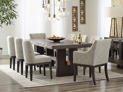 ON SALE - 9p Modern Brown Rectangular Dining Table & Gray Fabric Chairs Set IC0E • $2193.86