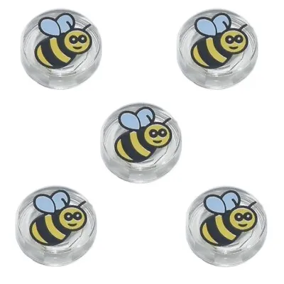 5 Lego Bees Trans Clear 1x1 Round Tile With Black & Yellow Honey Bee Pattern • $1.80
