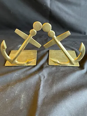 Pair Of Vintage Nautical Anchor Bookends Brass 5 1/2 Inches High By 4.50 Wide. • $14