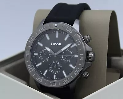 New Authentic Fossil Bannon Chronograph Gunmetal Black Silicone Bq2711 Men Watch • $69.99