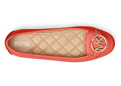 NEW Size 9.5 MK Michael Kors Lillie Leather BALLERINA Flat Sea Coral Orange NIB • $50